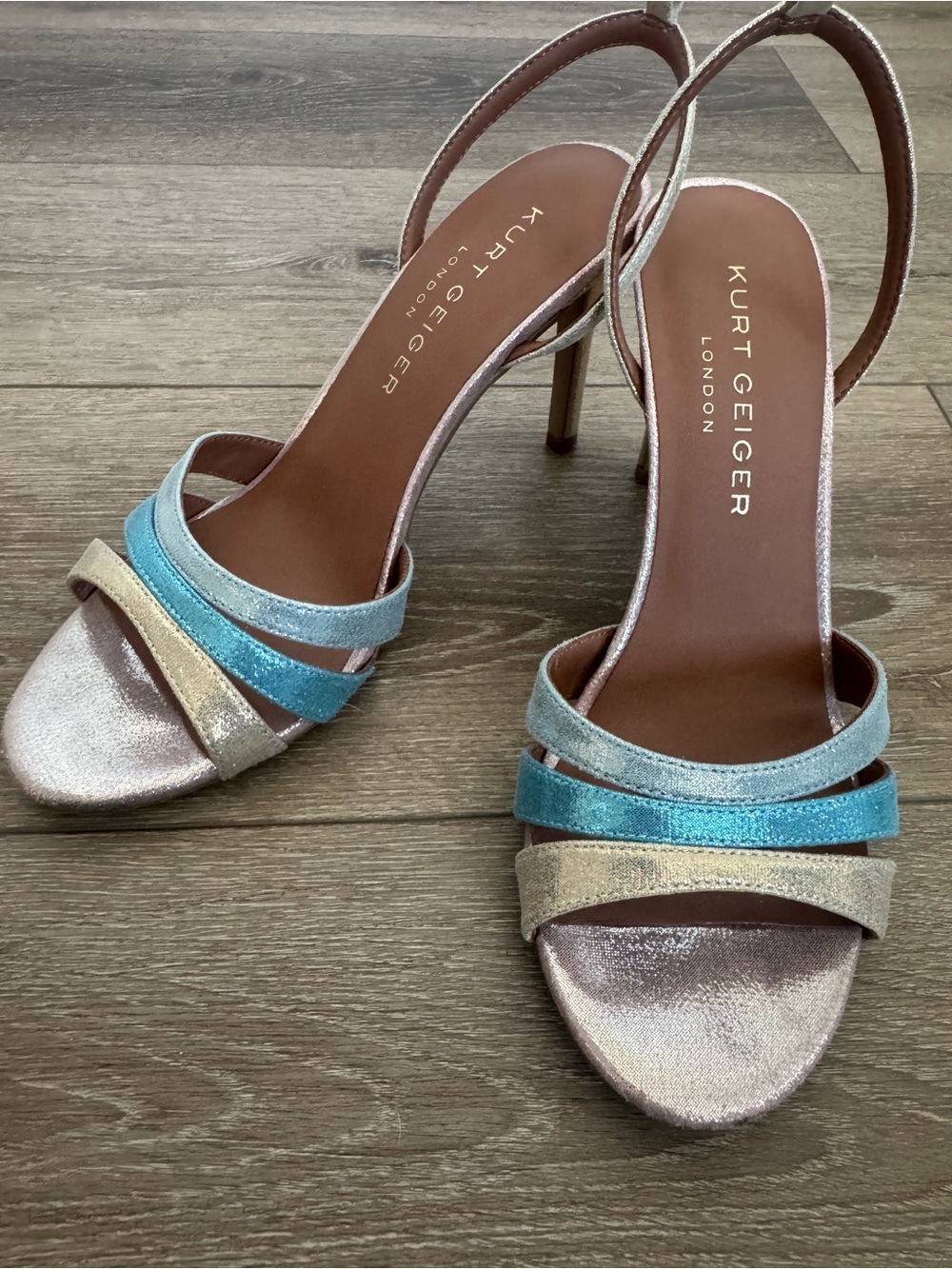 Kurt Geiger London Brixton Metallic Pastel Strappy Slingback Y2K Glam Heels 38